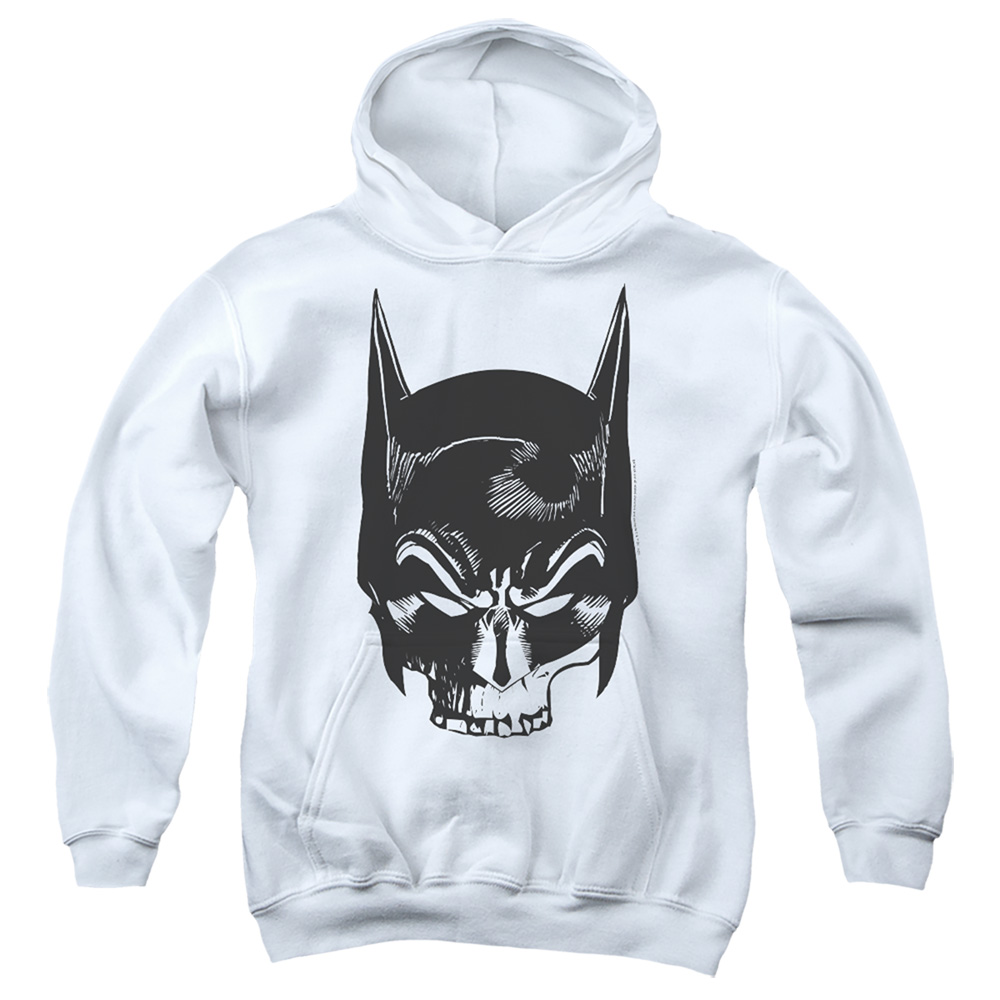 BM3442-YFTH-2 Batman Skull On White Youth Hooded Sweatshirt, White - Medium