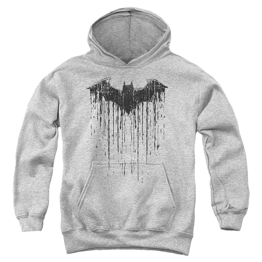BM3435-YFTH-2 Batman Paint 2 Youth Hooded Sweatshirt, Athletic Heather - Medium