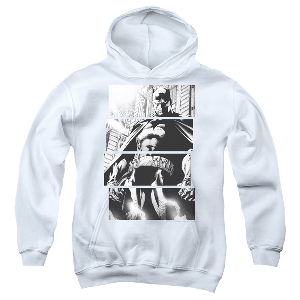 BM3440-YFTH-2 Batman Panels Youth Hooded Sweatshirt, White - Medium