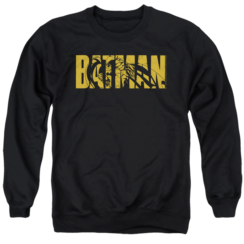 BM3443-AS-2 Batman Text On Black Adult Crewneck Sweatshirt, Black - Medium