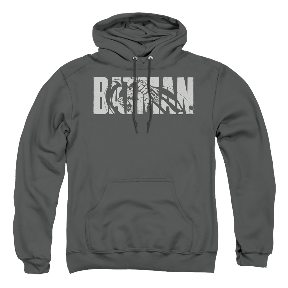 BM3444-AFTH-6 Batman Text On Gray Adult Pullover Hoodie, Charcoal - 3X