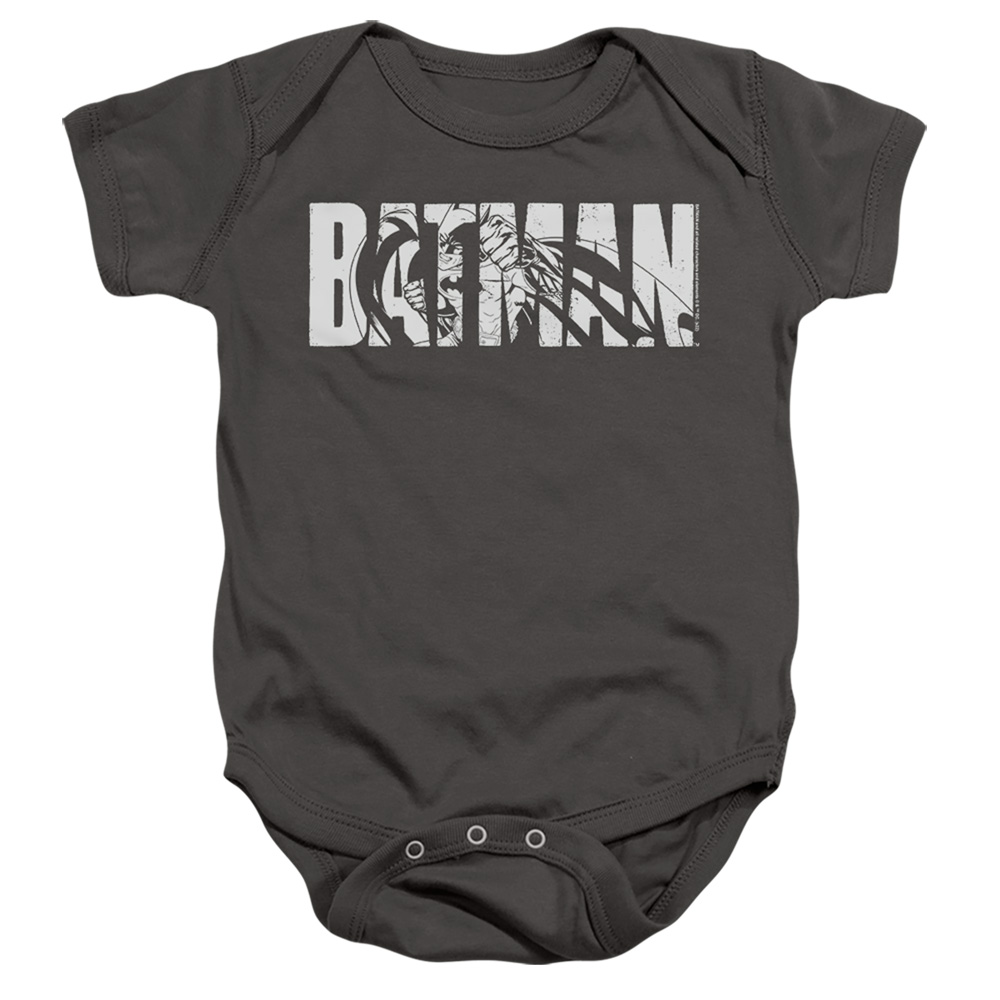 BM3444-SS-2 Batman Text On Gray Infant Snapsuit, Charcoal - Medium - 12 Month