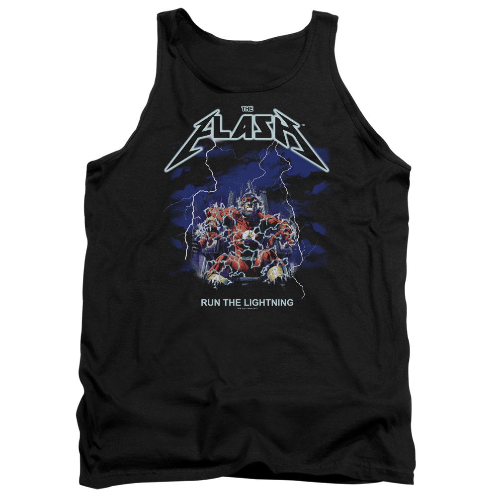 JLA797-TK-1 DC Flash Run The Lightning Adult Tank Top, Black - Small