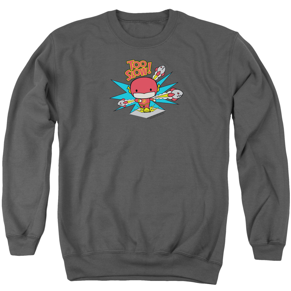 JLA821-AS-2 DC Flash Too Slow Adult Crewneck Sweatshirt, Charcoal - Medium