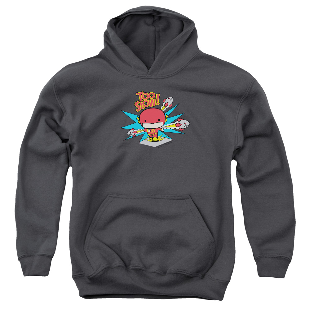 JLA821-YFTH-2 DC Flash Too Slow Youth Hooded Sweatshirt, Charcoal - Medium