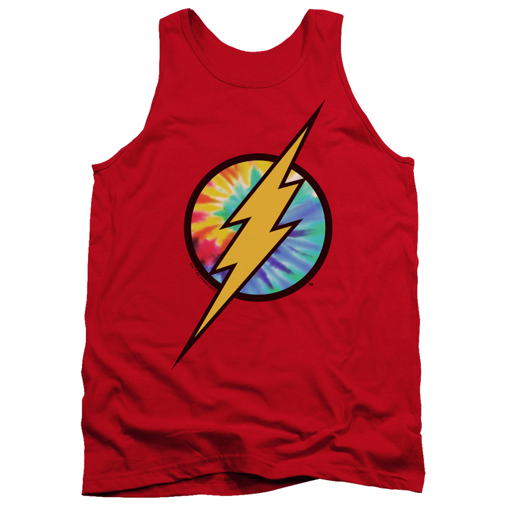 JLA802-TK-2 DC Flash Tie Dye Flash Logo Adult Tank Top, Red - Medium
