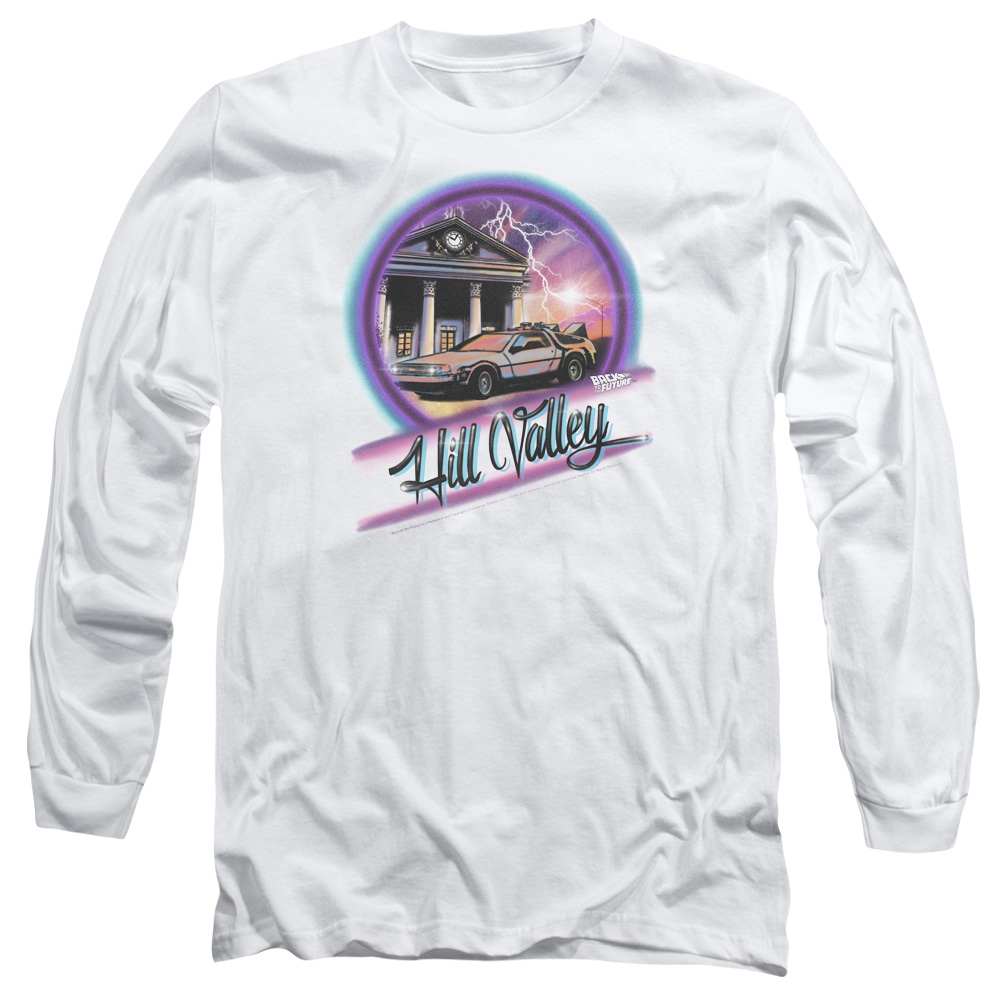 UNI1124-AL-2 Back to the Future Ride Adult Long Sleeve T-Shirt, White - Medium