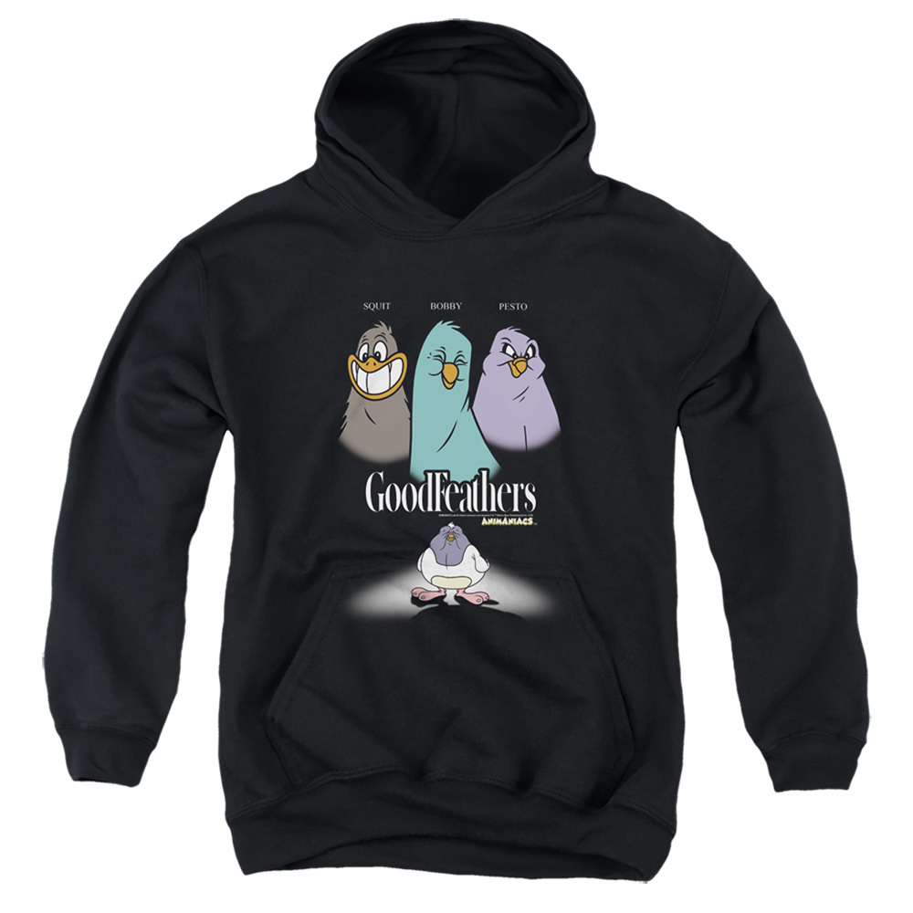 WBT977-YFTH-2 Animaniacs Goodfeathers Youth Hooded Sweatshirt, Black - Medium