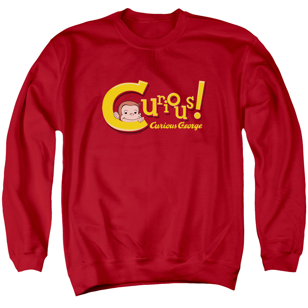 UNI660-AS-2 Curious George Curious Adult Crewneck Sweatshirt, Red - Medium