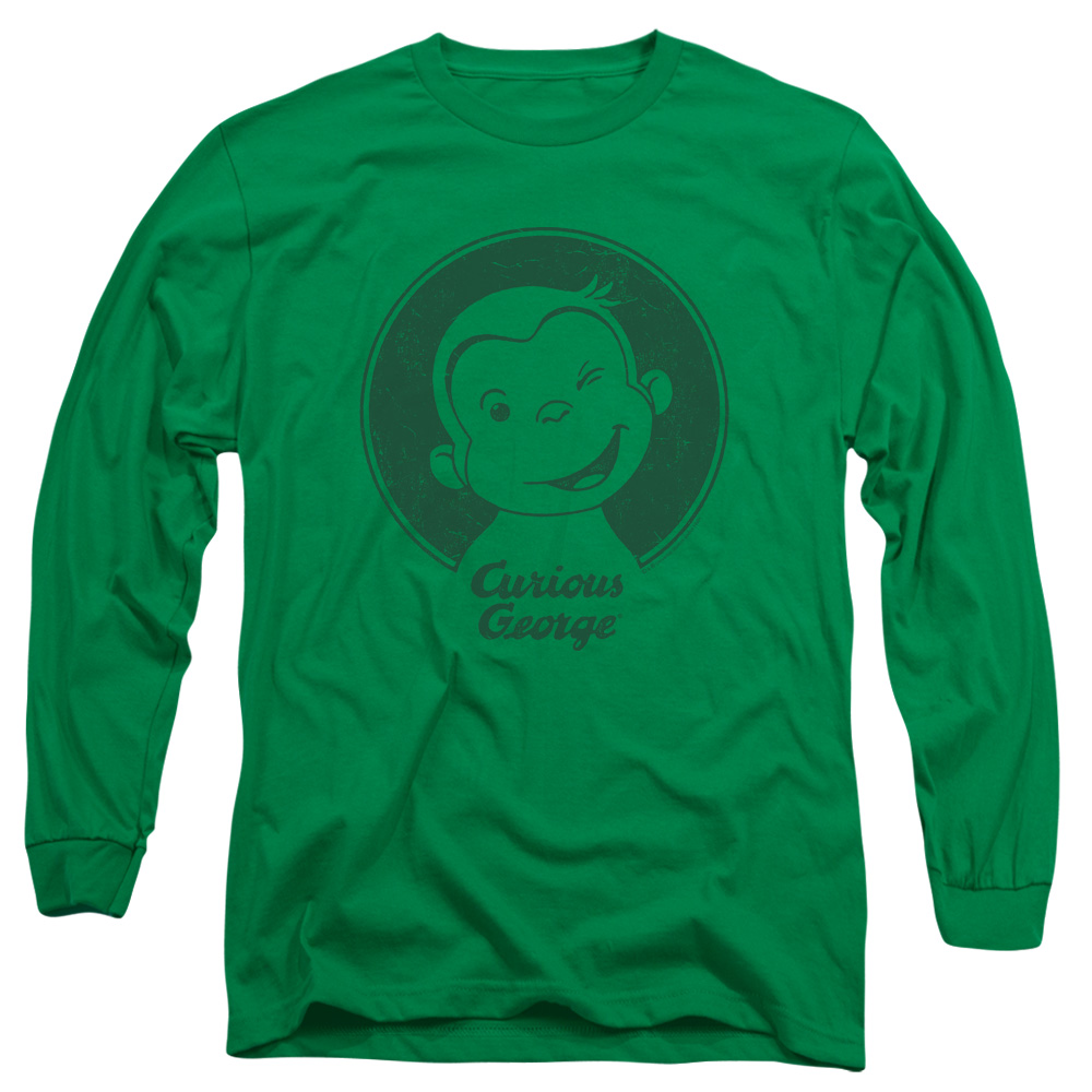UNI988-AL-5 Curious George Classic Wink Adult Long Sleeve T-Shirt, Kelly Green - 2X