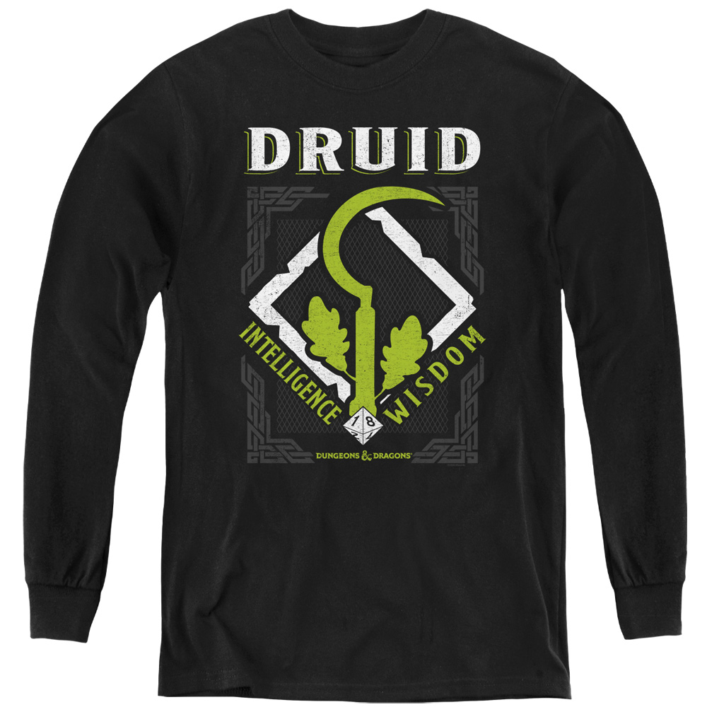 HBRO659-YL-2 Dungeons & Dragons Druid Long Sleeve Youth T-Shirt, Black - Medium