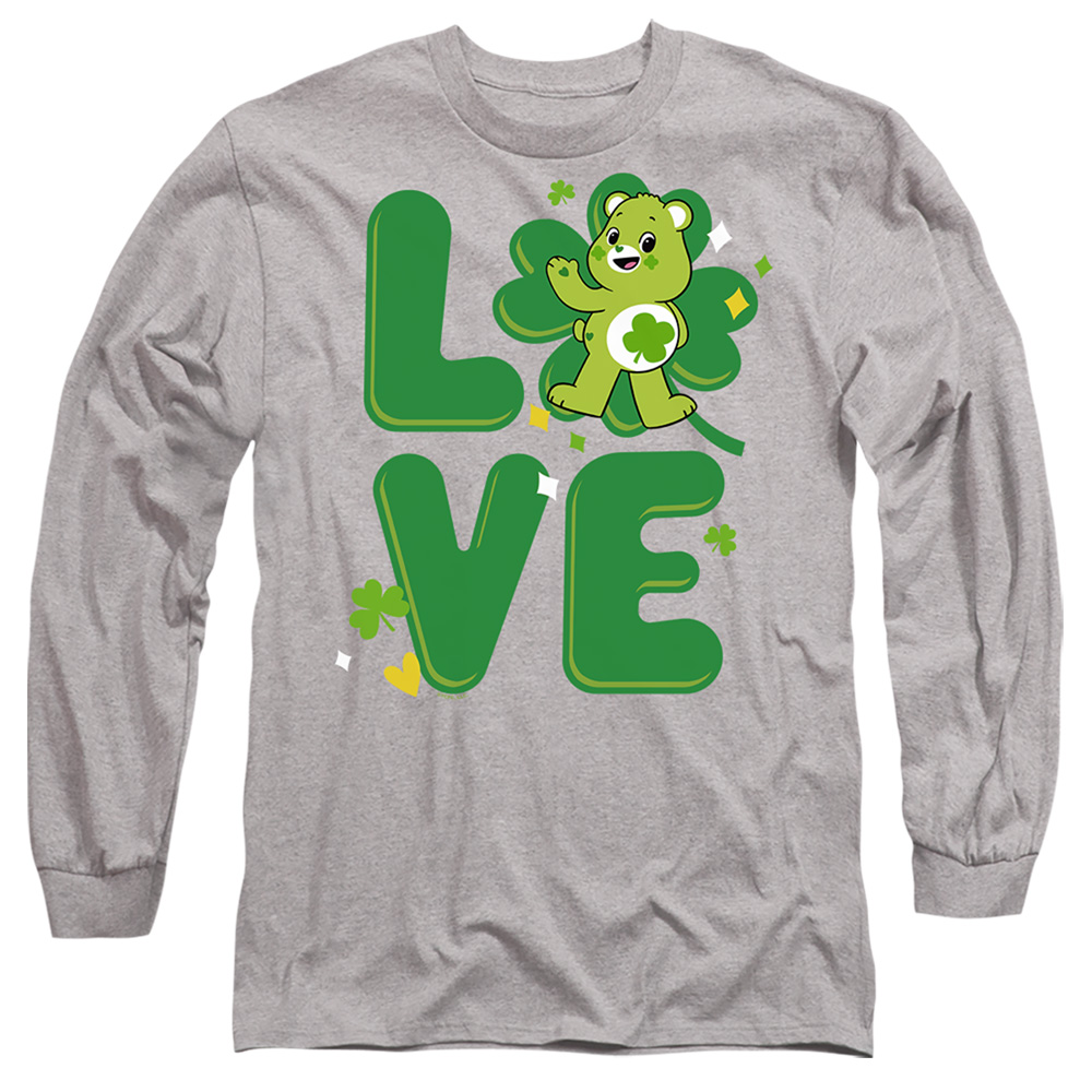 CBR10045SPD-AL-3 Care Bears Unlock The Magic Good Luck Bear Love St. Patricks Day Adult Long Sleeve T-Shirt, Athletic Heather - Large