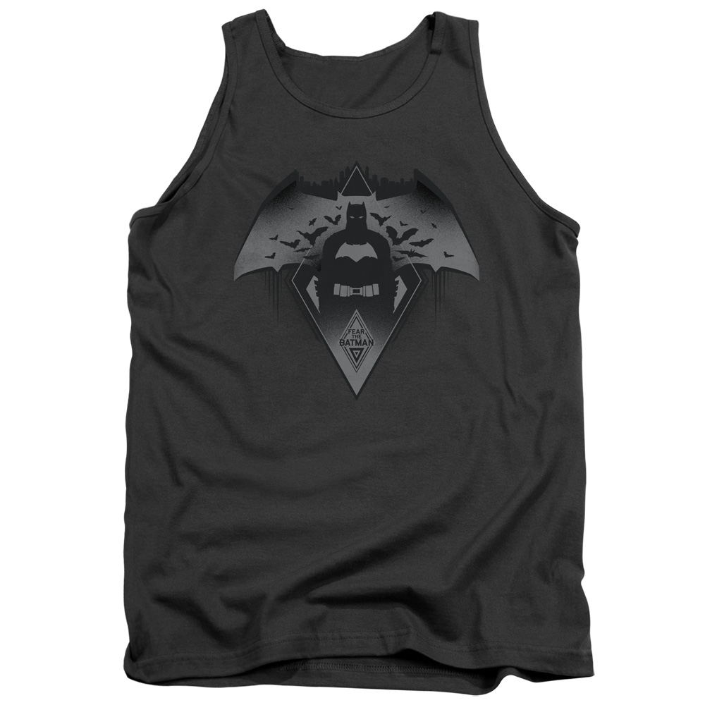 BVS193-TK-2 Batman vs Superman Fear Adult Tank Top, Charcoal - Medium