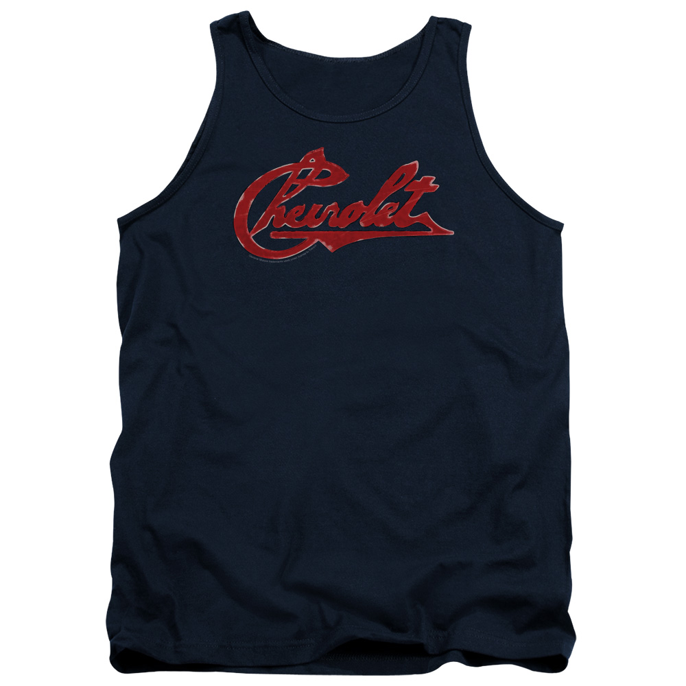 CHV109-TK-4 Chevrolet Script Distressed Adult Tank Top, Navy - Extra Large