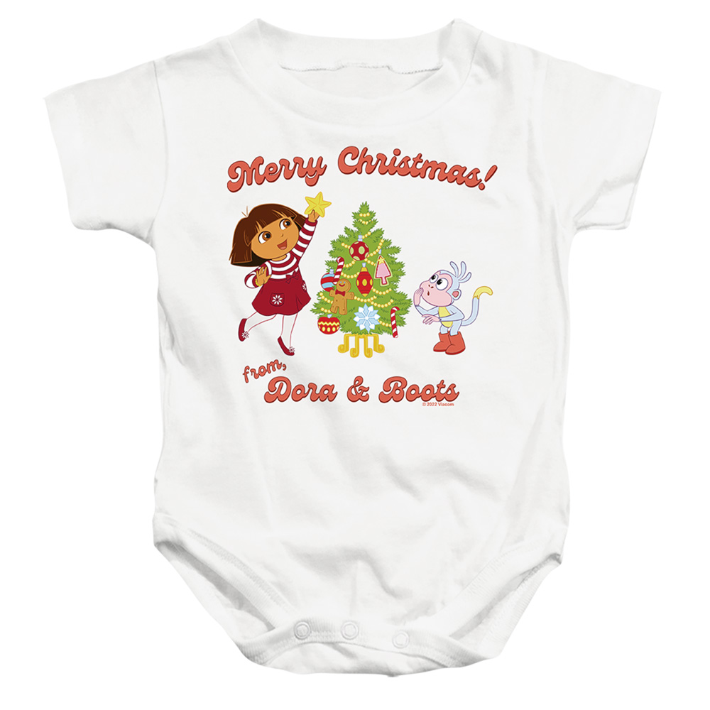 NICK10211-SS-4 Dora The Explorer Happy Holidays From Dora & Boots Infant Snapsuit, White - Extra Large - 24 Month
