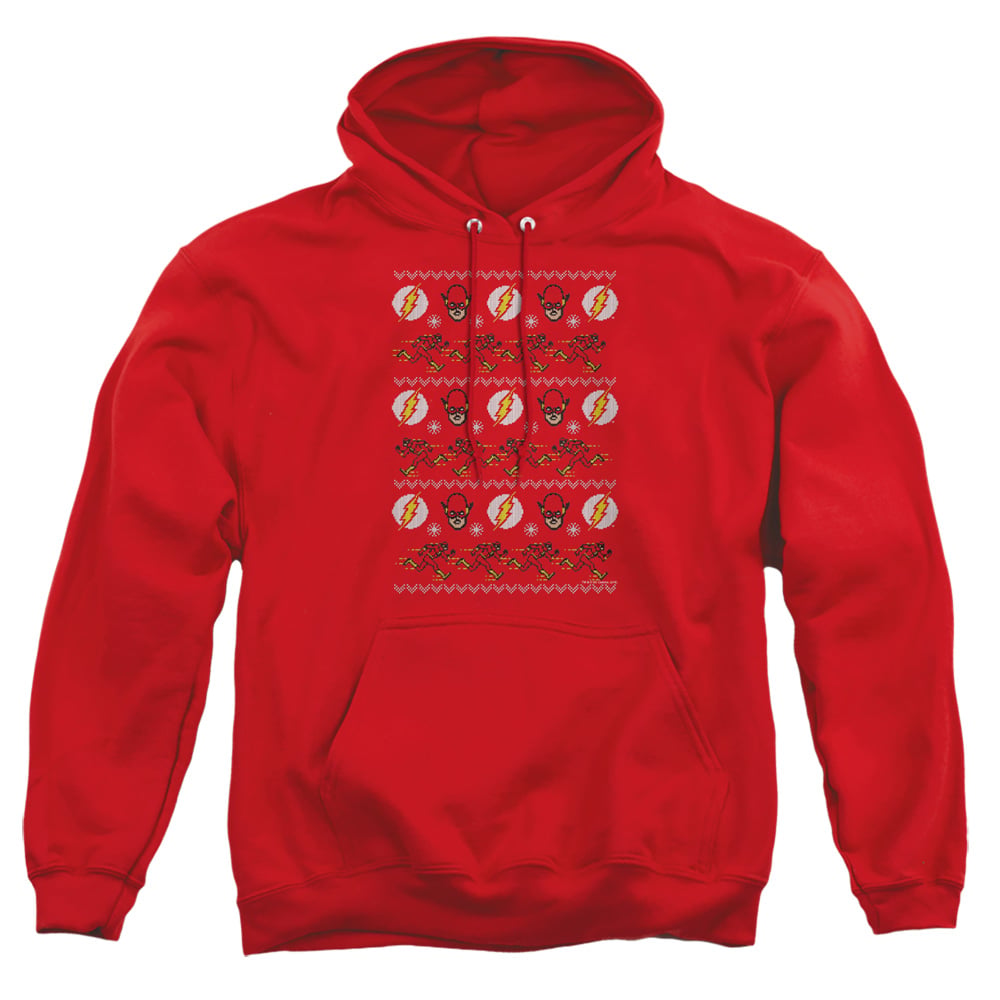 JLA770-AFTH-6 DC Flash The Flash Ugly Christmas Sweater Adult Pullover Hoodie, Red - 3X