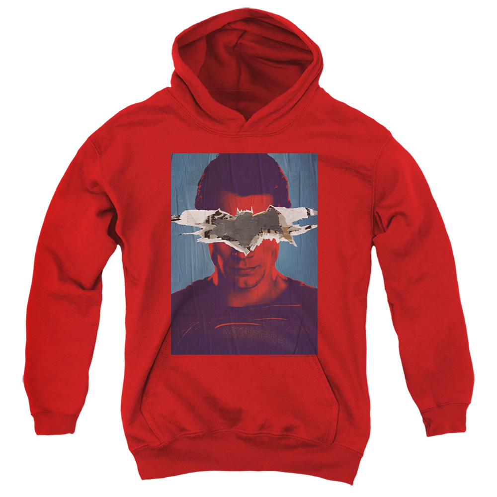 BVS140C-YFTH-4 Batman vs Superman Poster Youth Hooded Sweatshirt, Red - Extra Large