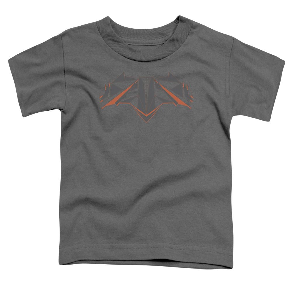 BVS113C-KT-1 Batman vs Superman Tech Bat Logo Toddler Short Sleeve T-Shirt, Charcoal - Large 4T