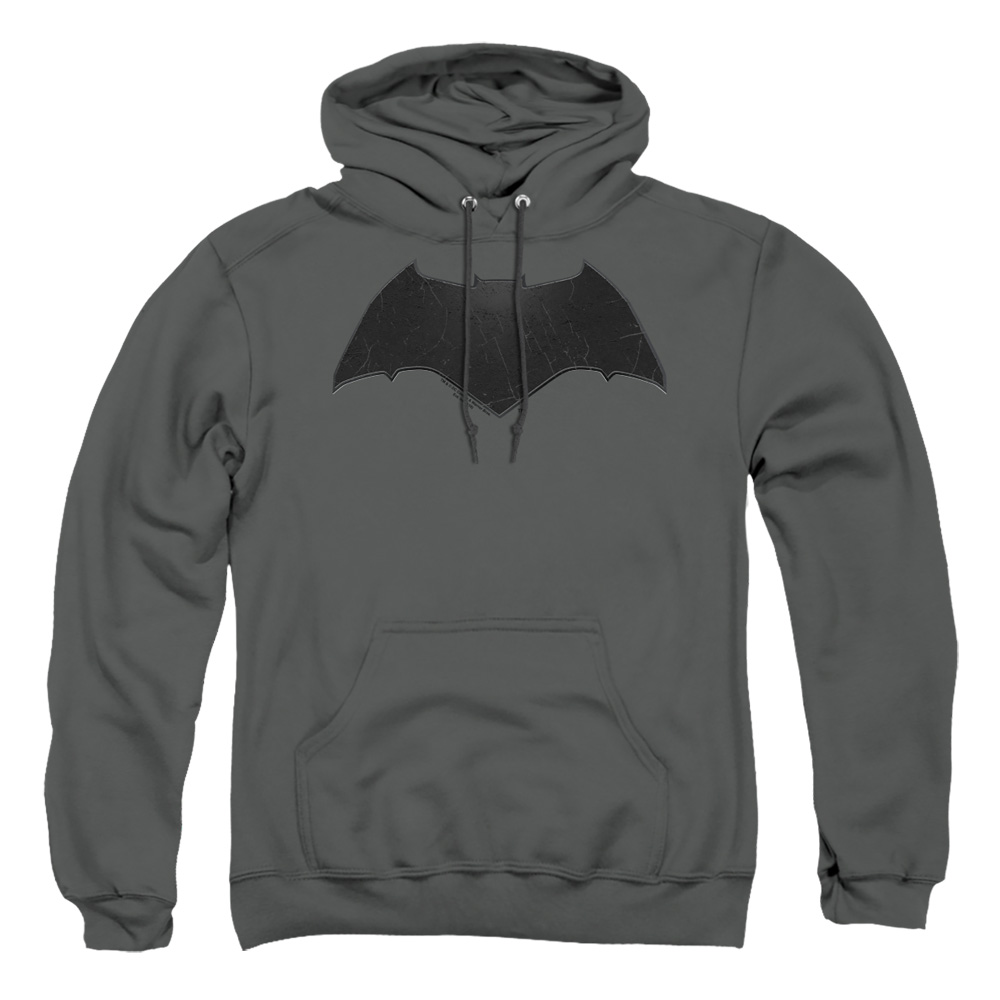 BVS117B-AFTH-5 Batman vs Superman Beveled Bat Logo Adult Pullover Hoodie, Charcoal - 2X