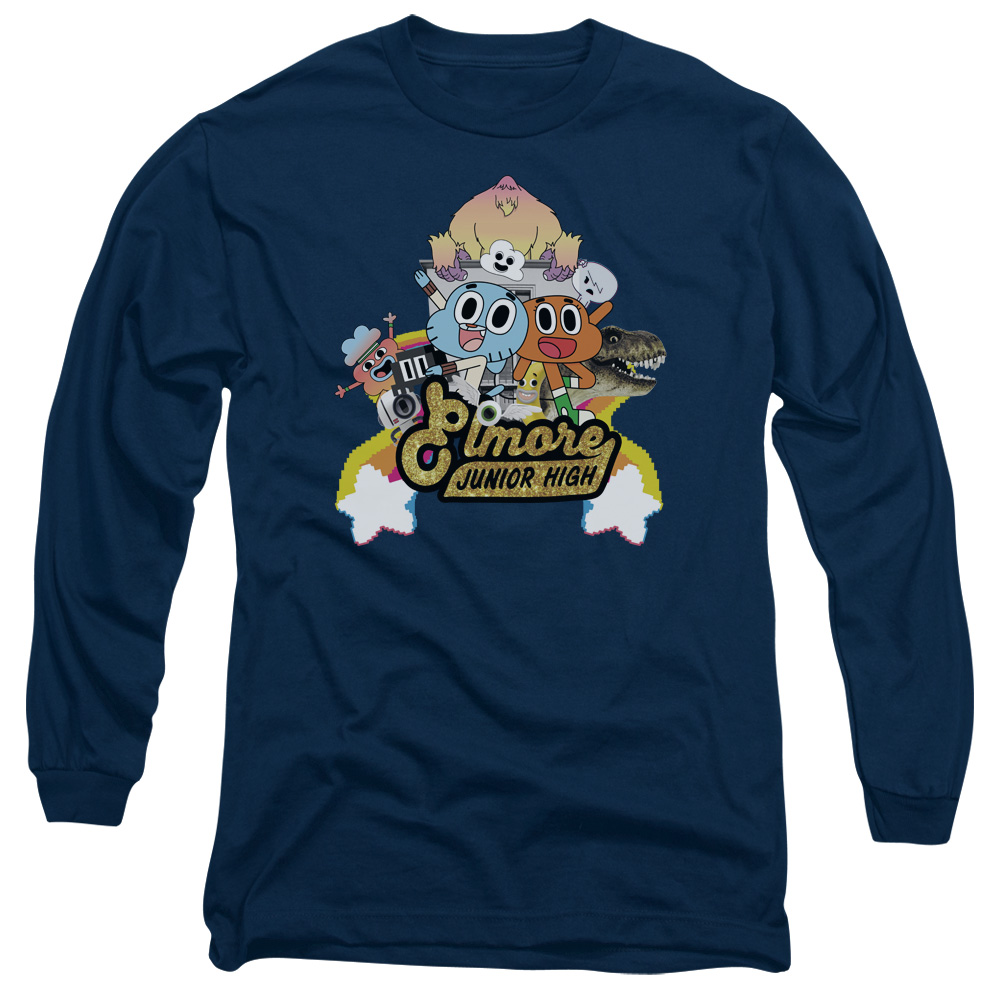 CN512-AL-2 Amazing World of Gumball Elmore Junior High Adult Long Sleeve T-Shirt, Navy - Medium