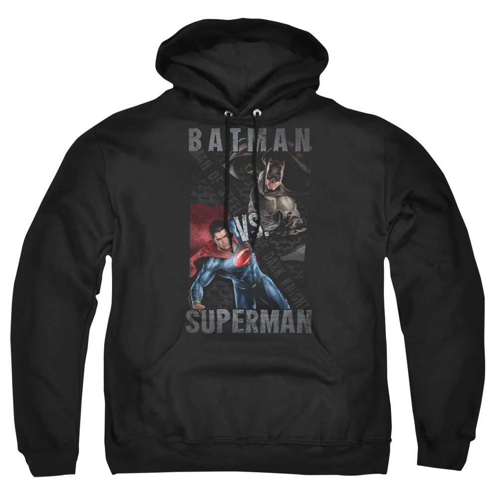 BVS122-AFTH-2 Batman vs Superman Hero Split Adult Pullover Hoodie, Black - Medium