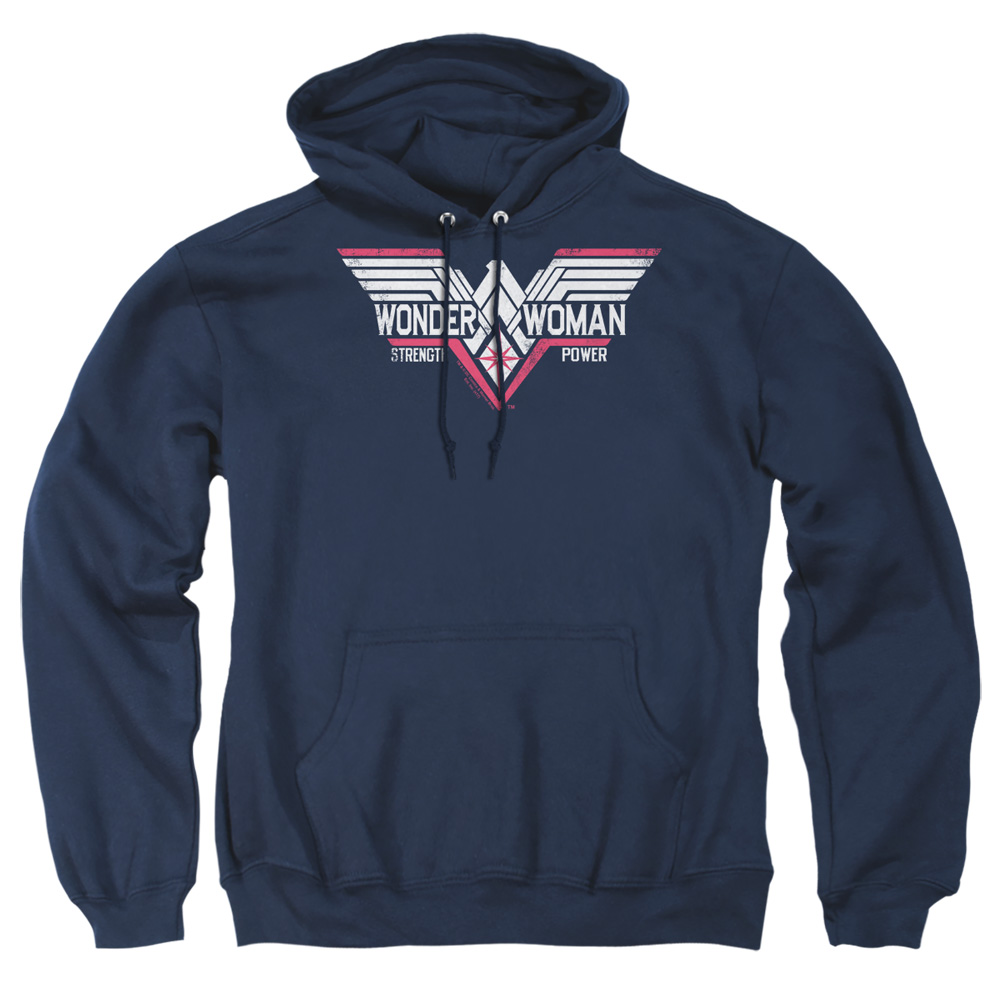 BVS115-AFTH-4 Batman vs Superman Thunder Logo Adult Pullover Hoodie, Navy - Extra Large