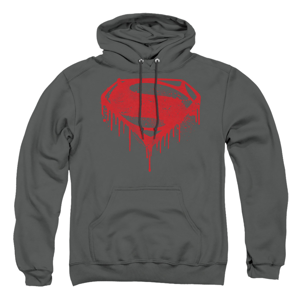 BVS120-AFTH-5 Batman vs Superman Splattered Adult Pullover Hoodie, Charcoal - 2X