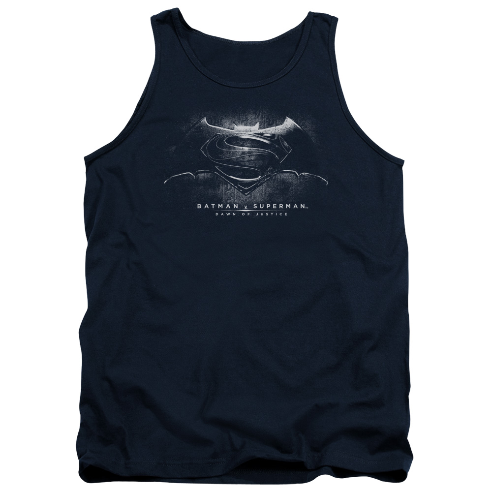 BVS104D-TK-4 Batman vs Superman BW Logo Adult Tank Top, Navy - Extra Large