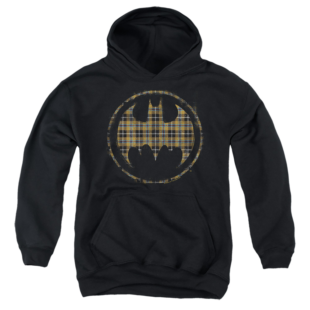 BM3161-YFTH-2 Batman Plaid Bat Youth Hooded Sweatshirt, Black - Medium