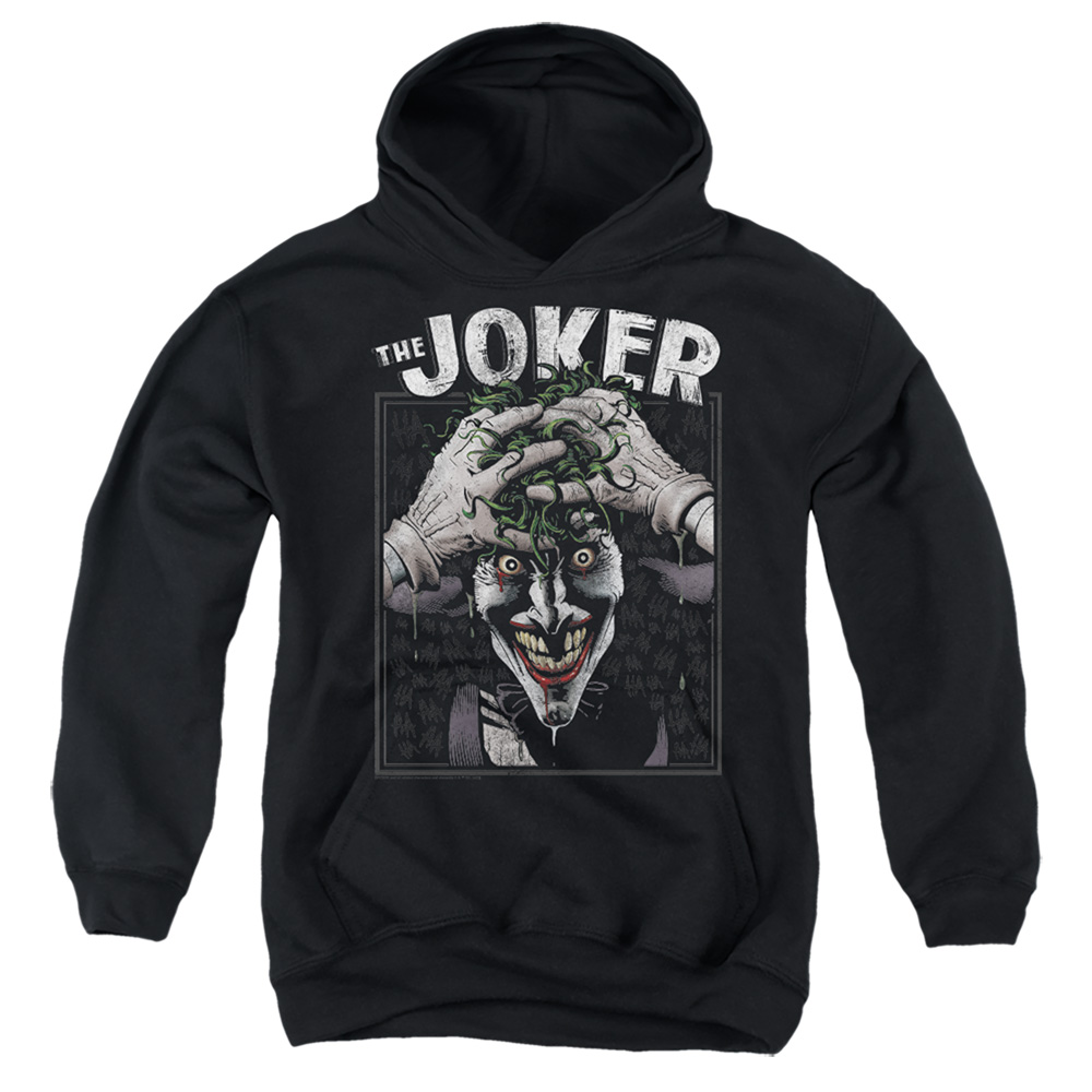 BM3452-YFTH-2 Batman Crazed Joker Youth Hooded Sweatshirt, Black - Medium