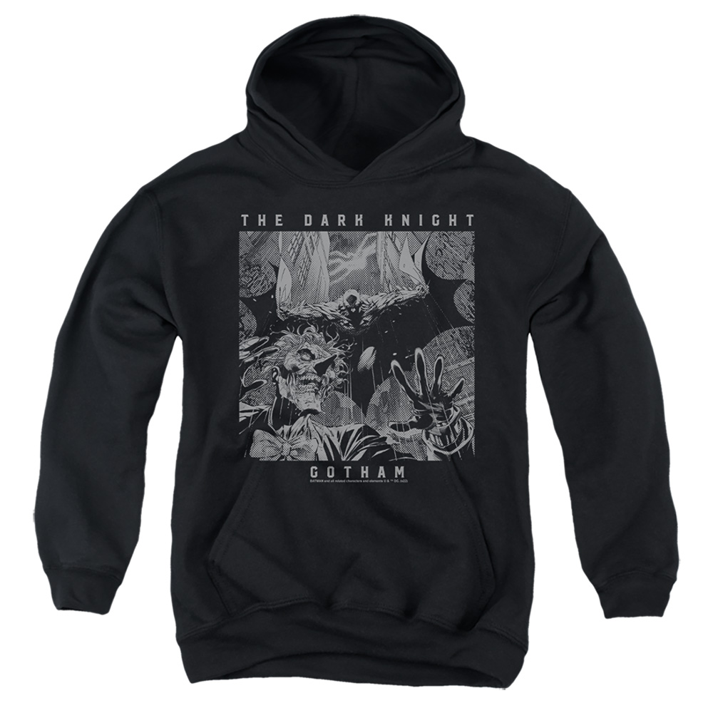 BM3458-YFTH-2 Batman Gotham Knight Youth Hooded Sweatshirt, Black - Medium