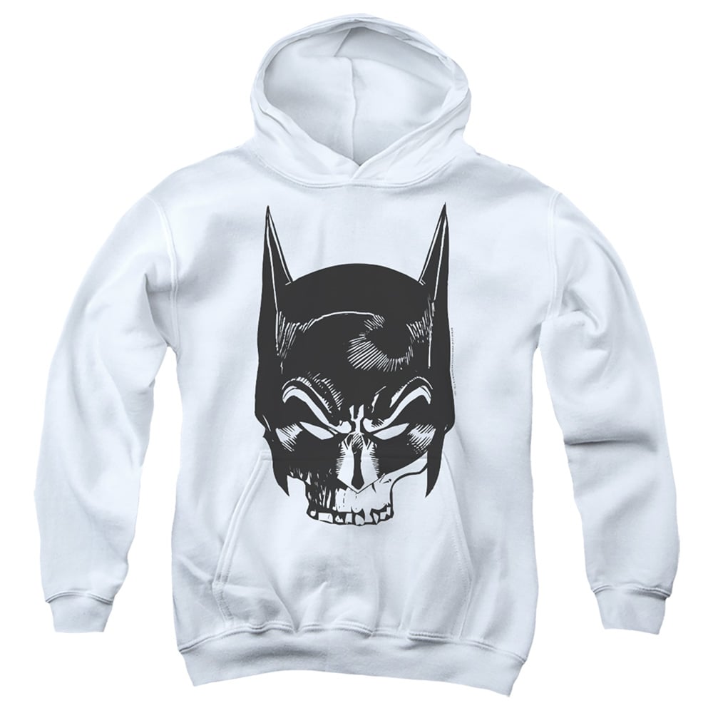 BM3442-YFTH-4 Batman Skull On White Youth Hooded Sweatshirt, White - Extra Large