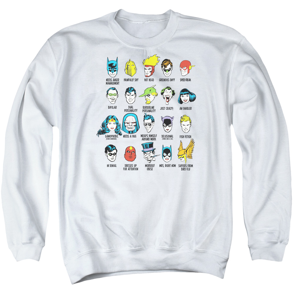 DCO280-AS-2 DC Superhero Issues Adult Crewneck Sweatshirt, White - Medium