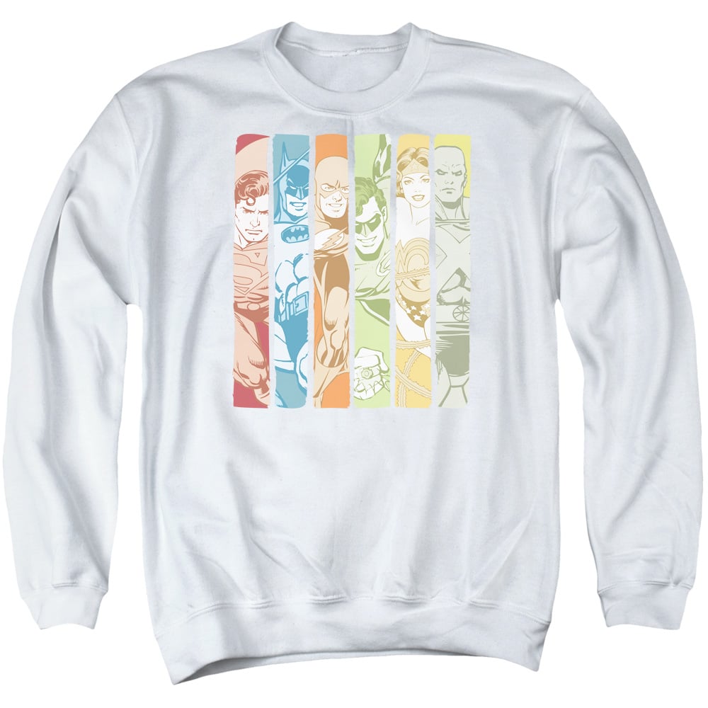 DCO109-AS-4 DC Justice League Columns Adult Crewneck Sweatshirt, White - Extra Large