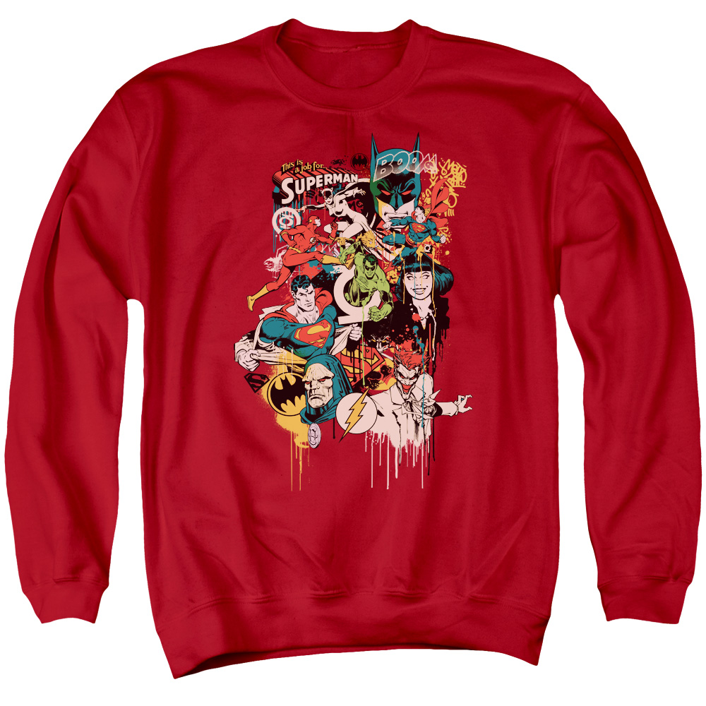 DCO566-AS-2 DC Dripping Characters Adult Crewneck Sweatshirt, Red - Medium