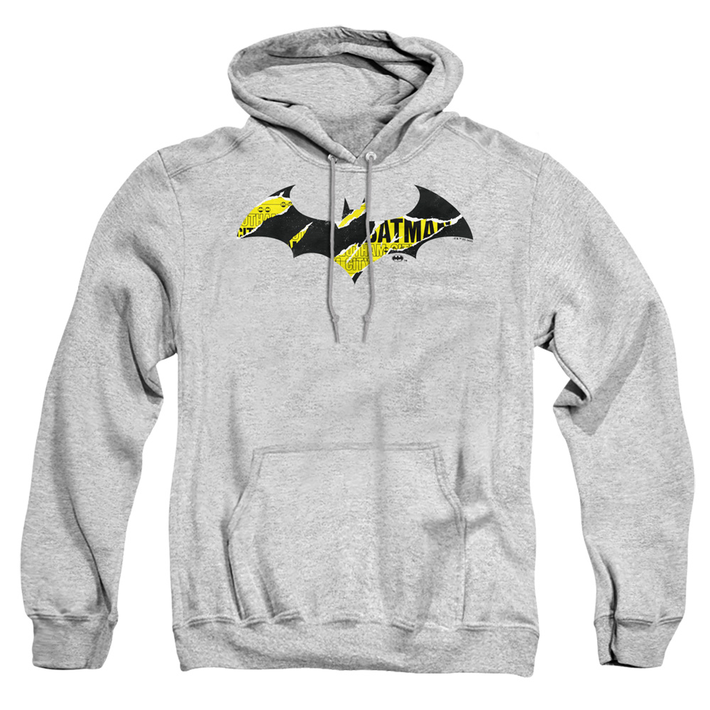 BM3563-AFTH-3 Batman Torn Gotham Logo Adult Pullover Hoodie, Athletic Heather - Large
