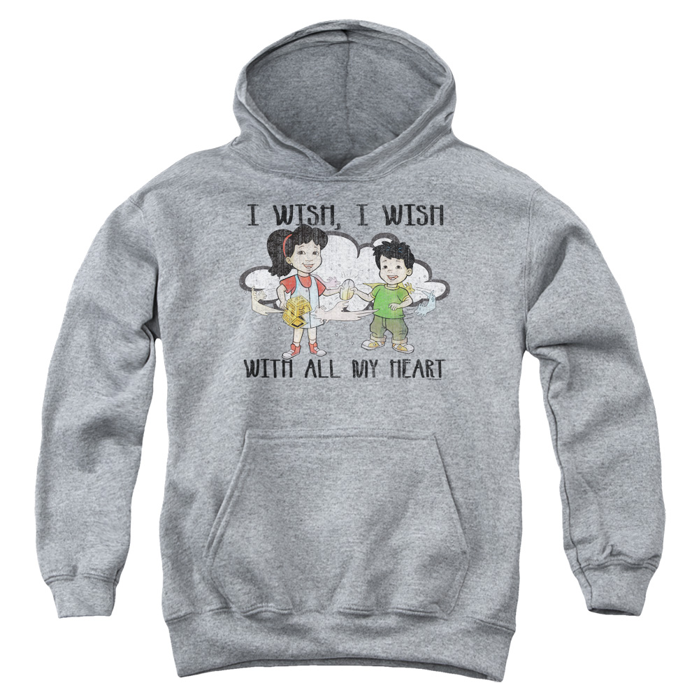 DRT107-YFTH-4 Dragon Tales I Wish with All My Heart Youth Hooded Sweatshirt, Athletic Heather - Extra Large