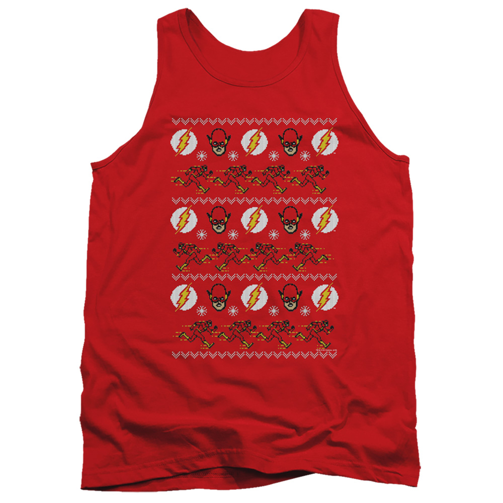 JLA770-TK-5 DC Flash The Flash Ugly Christmas Sweater Adult Tank Top, Red - 2X