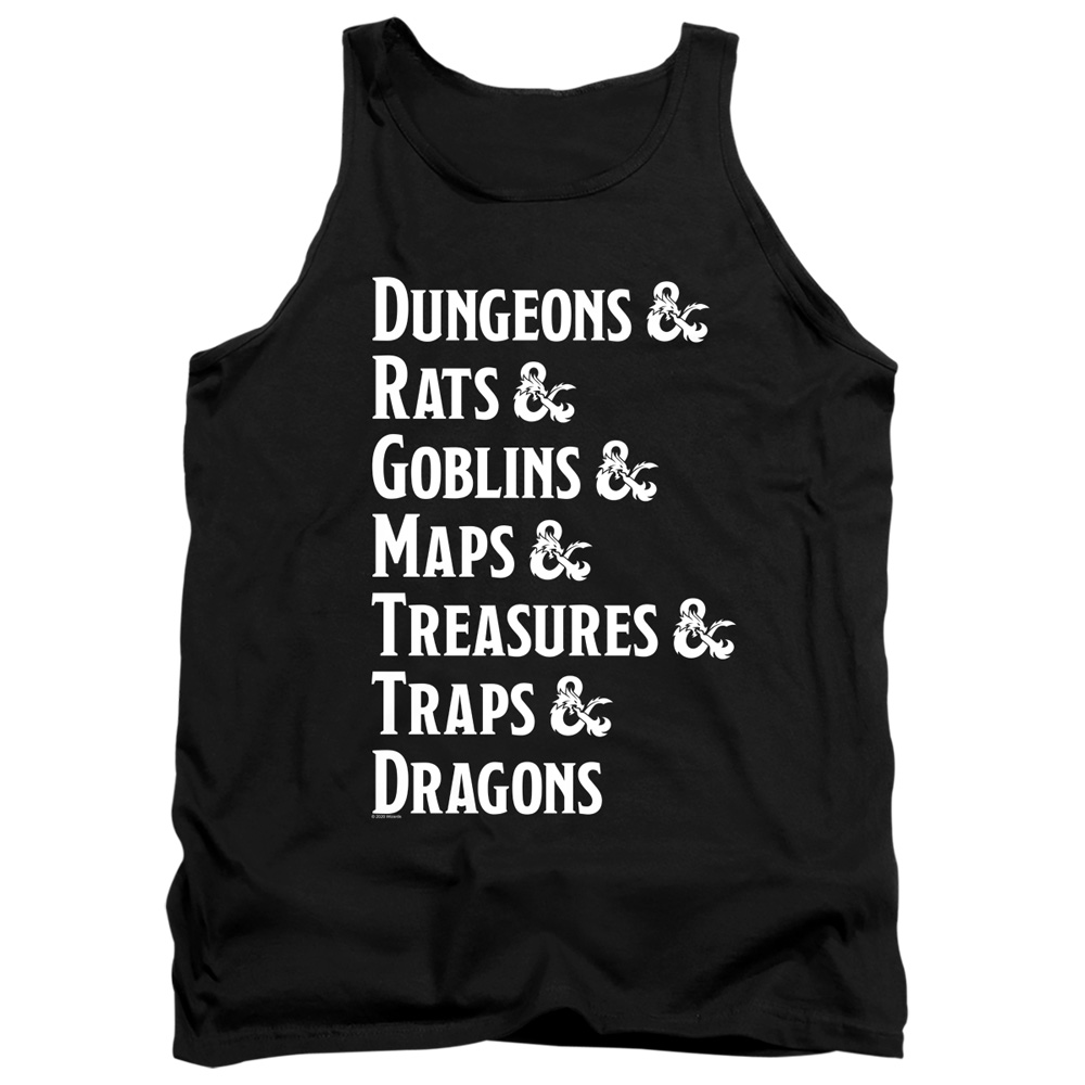 HBRO671-TK-2 Dungeons & Dragons Dungeon List Adult Tank Top, Black - Medium