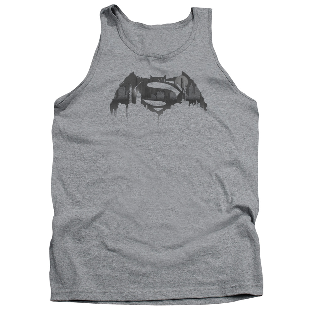 BVS102D-TK-4 Batman vs Superman Cityscape Logo Adult Tank Top, Athletic Heather - Extra Large