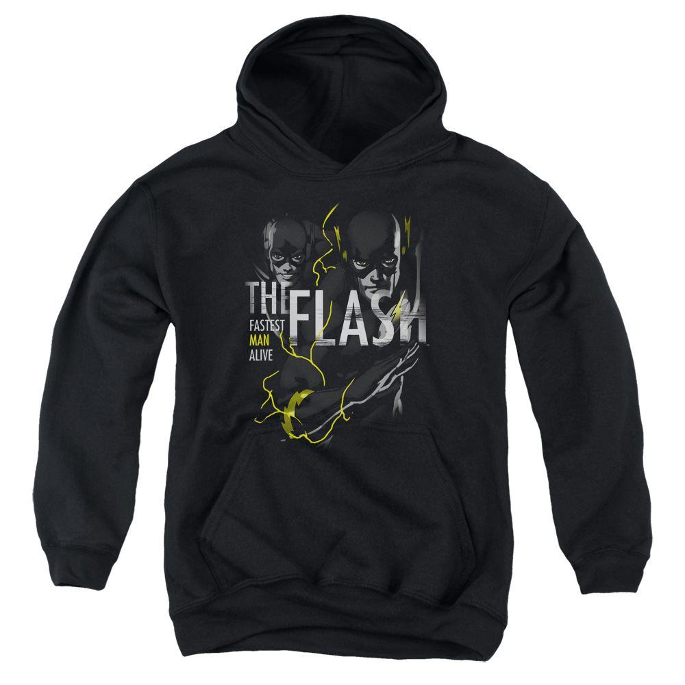 JLA793-YFTH-4 DC Flash Bold Flash Youth Hooded Sweatshirt, Black - Extra Large