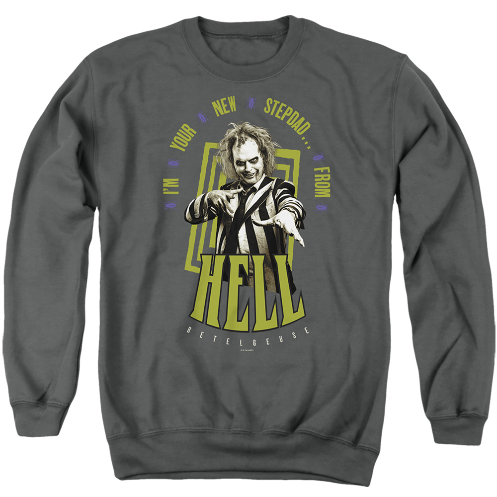 WBM10117-AS-4 Beetlejuice Stepdad From Hell Adult Crewneck Sweatshirt, Charcoal - Extra Large