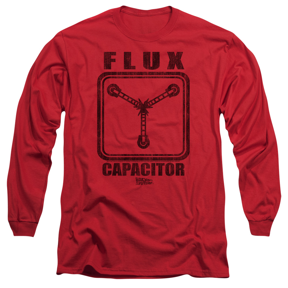 UNI1128-AL-1 Back to the Future Flux Capacitor Adult Long Sleeve T-Shirt, Red - Small