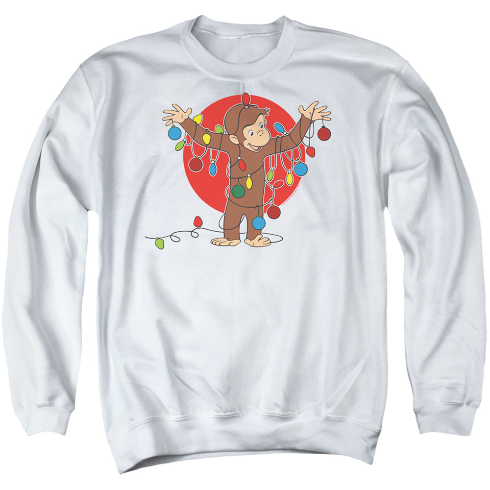 UNI1234-AS-2 Curious George Lights Adult Crewneck Sweatshirt, White - Medium