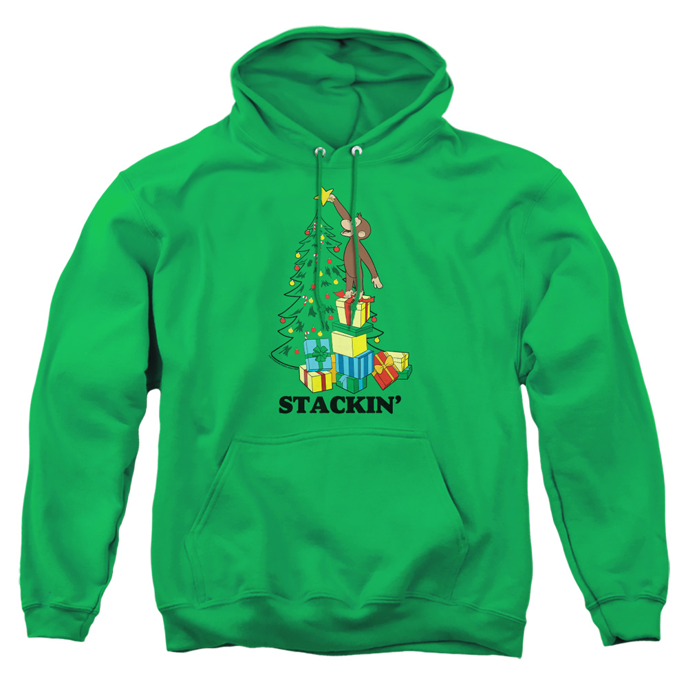 UNI1235-AFTH-4 Curious George Stackin Adult Pullover Hoodie, Kelly Green - Extra Large