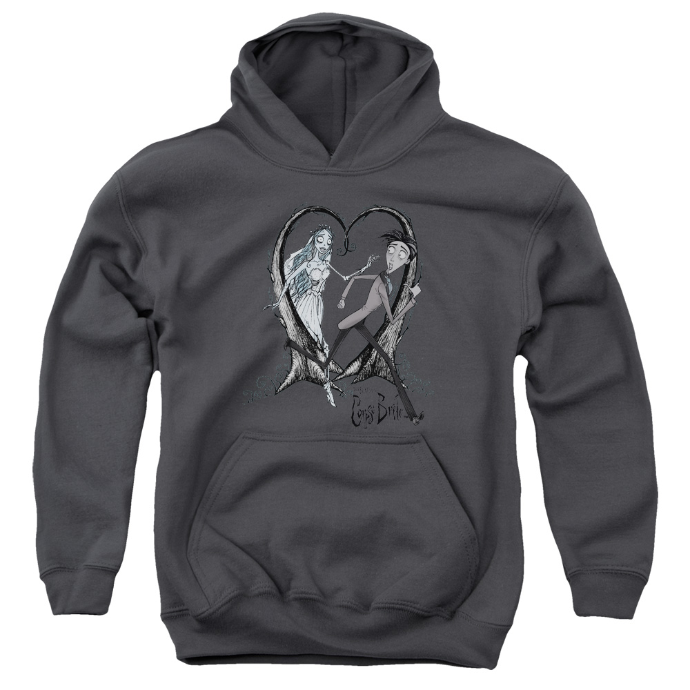 WBM217-YFTH-3 Corpse Bride Runaway Groom Youth Hooded Sweatshirt, Charcoal - Large
