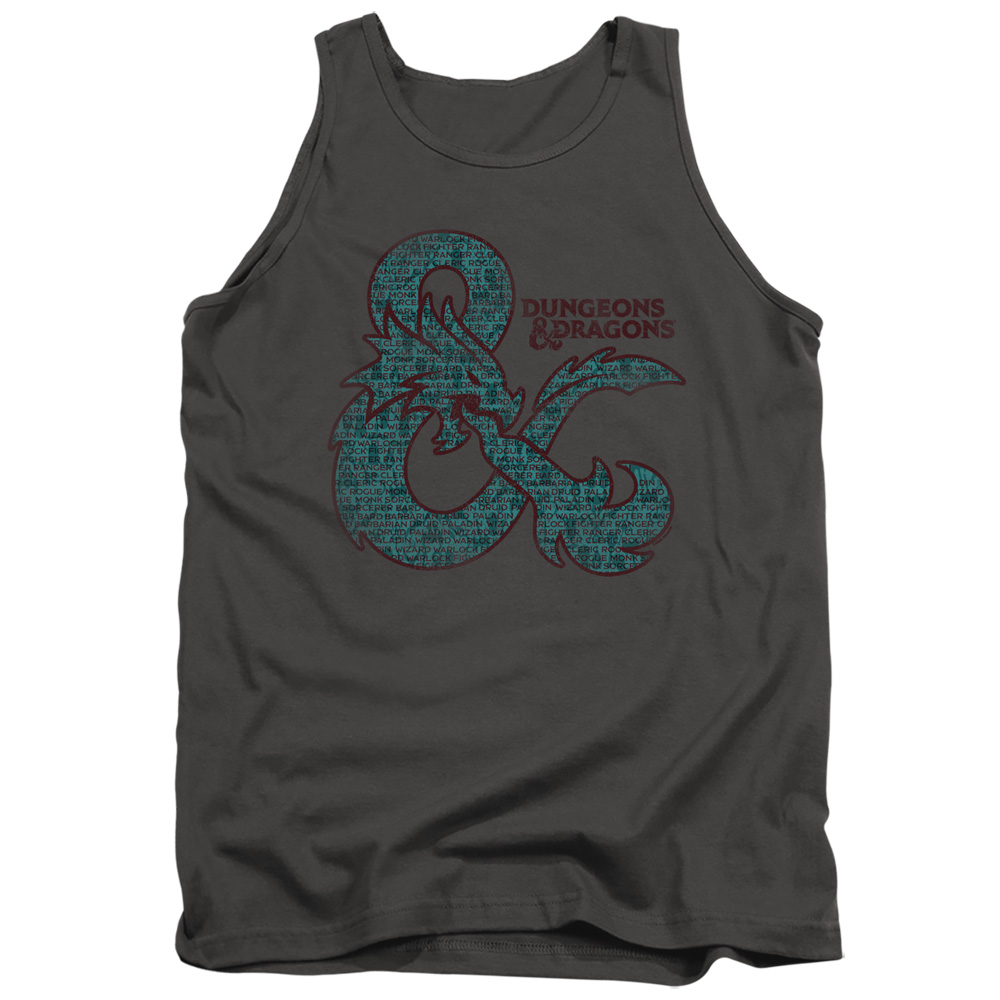 HBRO755-TK-2 Dungeons & Dragons Ampersand Classes Adult Tank Top, Charcoal - Medium