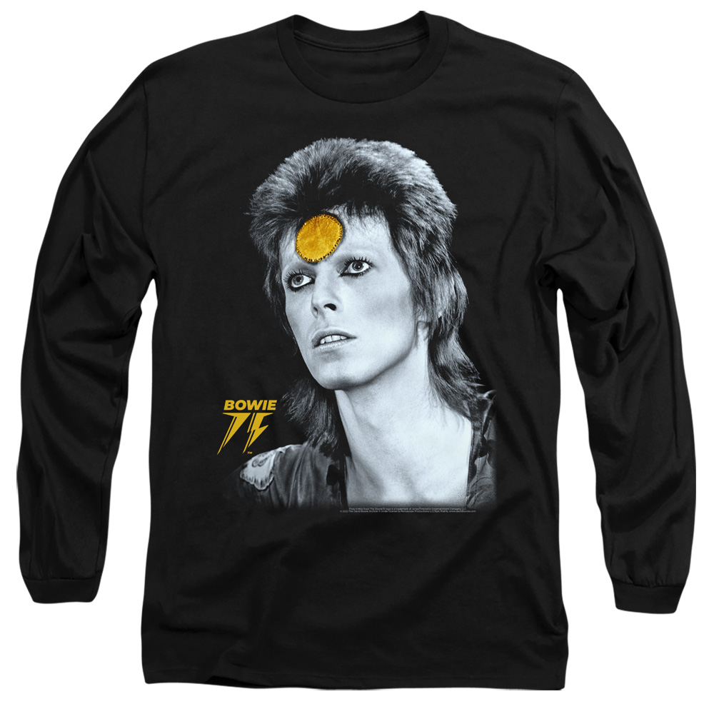 BOWIE195-AL-6 David Bowie Golden Bowie Adult Long Sleeve T-Shirt, Black - 3X