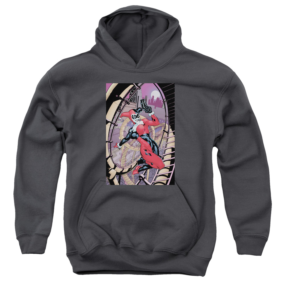 BM2705B-YFTH-2 Batman Harley First Youth Hooded Sweatshirt, Charcoal - Medium