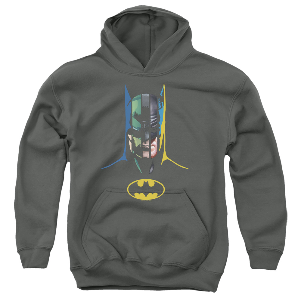BM3075-YFTH-2 Batman 80 Years Many Faces Youth Hooded Sweatshirt, Black - Medium